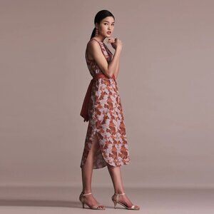 Metiseko Lantana Hidden Garden Terracotta Floral Cotton Midi Dress M